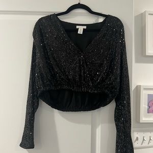 H&M black sequin crop top - M - black